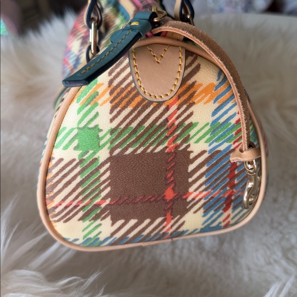 Dooney & Bourke Multicolor Plaid Mini Barrel Bag with Pink Heart Charm - Picture 4 of 16